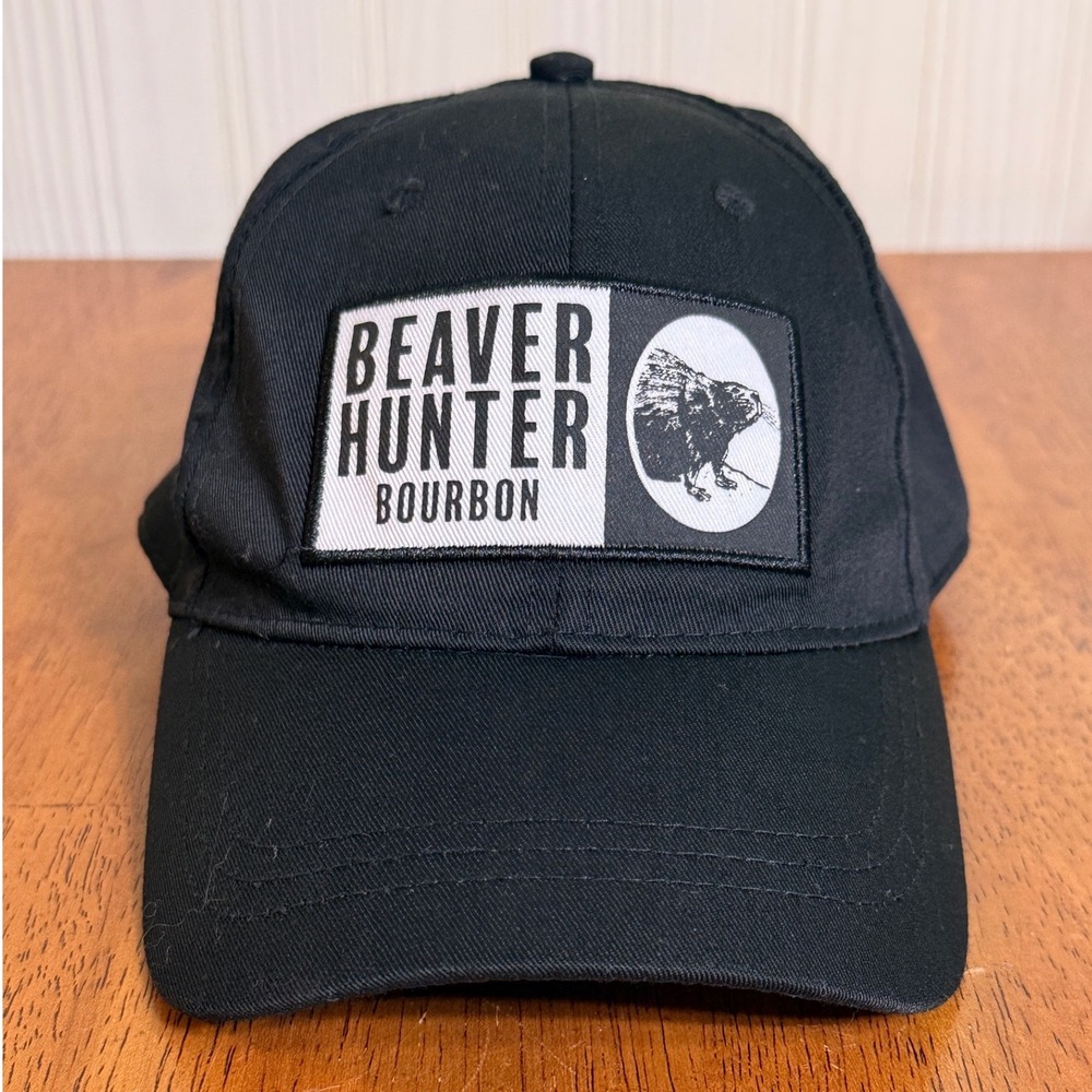 Beaver Hunter Bourbon Co Logo Patch Baseball Cap Hat Black SnapBack Funny